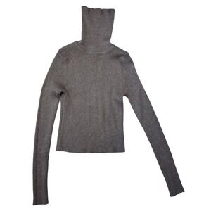 Gray Long Sleeve Crop Top Turtleneck Small by Ambiance Apparel